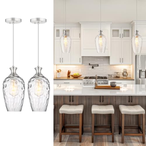 Glass Pendant Lights Kitchen Island Brushed Nickel Hanging Light (2 Count)