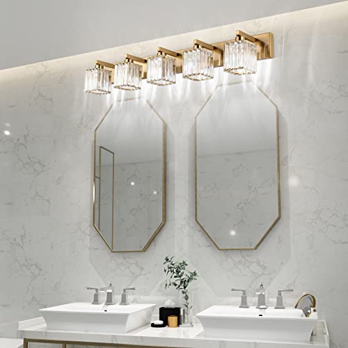 Bathroom Vanity Lights Fixtures Crystal Vanity Light 5 Light Modern Brass Bathroom Lighting Fixtures