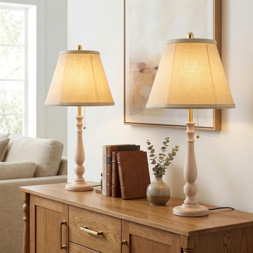 Farmhouse Table Lamps Rustic Bedroom Lamps 24.41" Wood Bedside Lamp