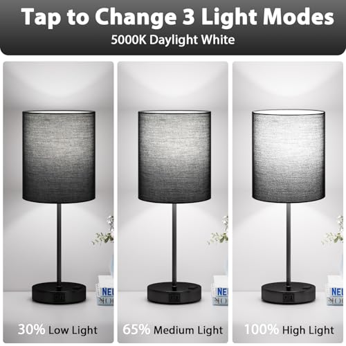 17.6" Black Touch Lamps for Bedroom Set of 2 (2 Count)