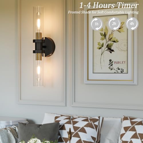 Black & Gold Wireless Battery Operated Wall Sconce with Remote (2 Count)