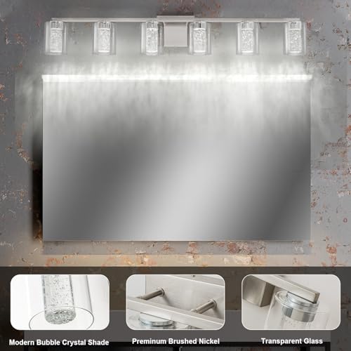 6 Light Brushed Nickel Vanity Light with 3 Color Modes