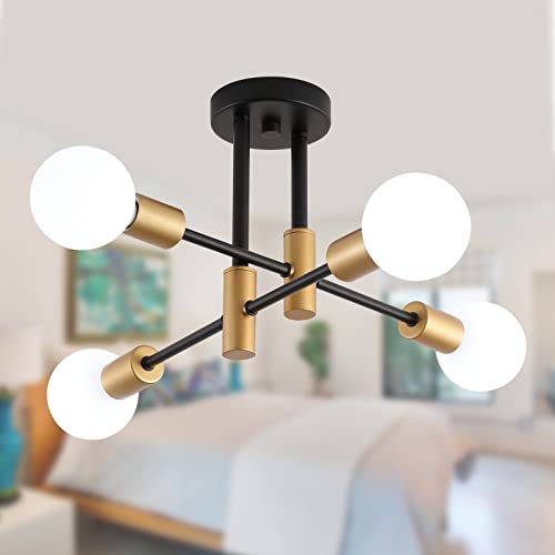 Black and Gold Modern Sputnik Chandelier Ceiling Light Fixtures