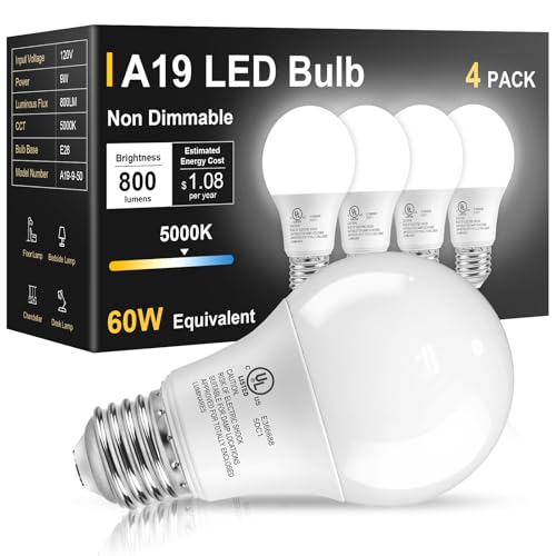 4 Pack LED Light Bulbs 60 Watt Equivalent (4 Count)