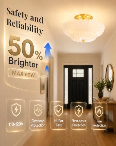 Semi Flush Mount Ceiling Light Fixture 11.8" Vinatge Gold Ceiling Lights Mid Century Modern Milk White Glass Close to Ceiling Lighting Fixtures for Bedroom Hallway Foyer Bathroom Kitchen