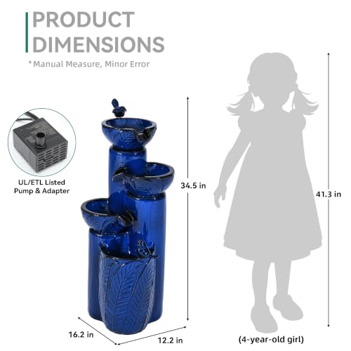 34" H Ceramic Outdoor Water Fountain with LED Lights