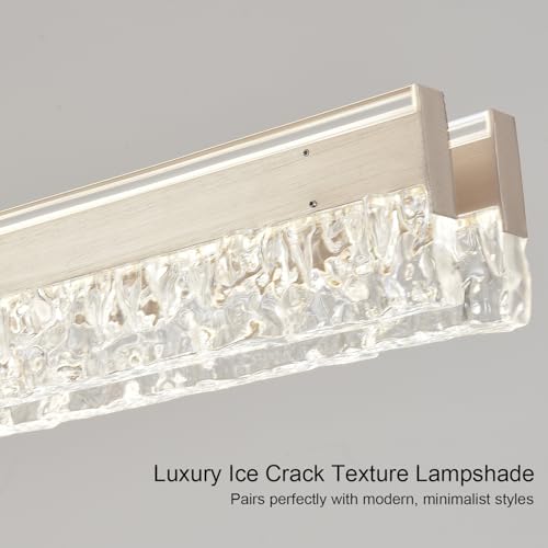 Modern Chandelier Gold Led Crystal Linear Pendant Lights Kitchen Island Lighting Minimalist Dimmable Ceiling Hanging Light Fixture Dining Room with Remote Control
