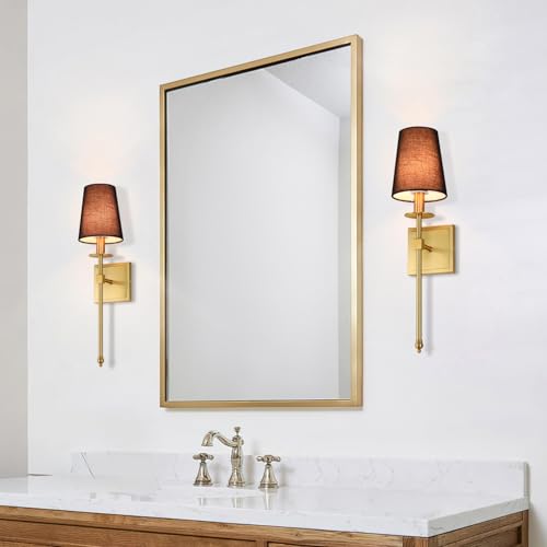 Modern Brass Wall Sconces Set of 2 Black Shade for Bedroom