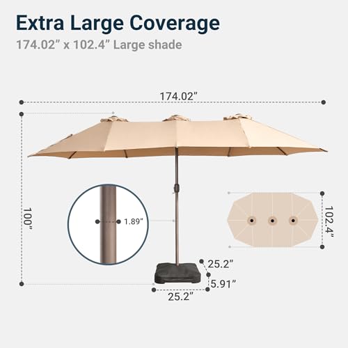 15 Ft Double Head Umbrella Outdoor Patio With Base