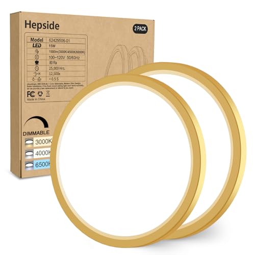 2Pack Dimmable Flush Mount Ceiling Light Fixture Golden (2 Count)