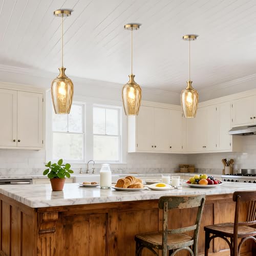 Amber Glass Pendant Lights Kitchen Island