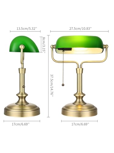 Traditional Banker's Desk Lamp with Glass Shade
