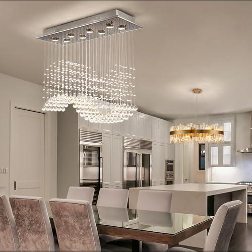 Modern Rectangular Wave Raindrop Crystal Chandelier Ceiling Light