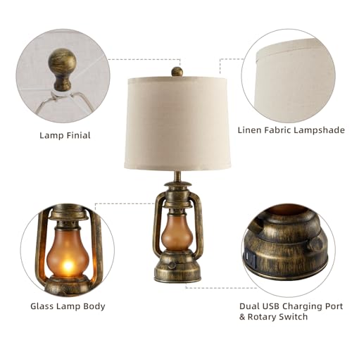 Set of 2 Farmhouse Lantern Table Lamps for Living Room with 2 USB Charging Ports (2 Count)
