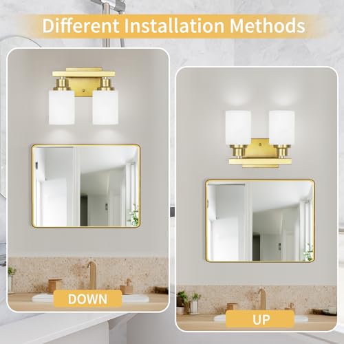 2 Light Gold Bathroom Light Fixture Vanity Light Over Mirror 10.6in
