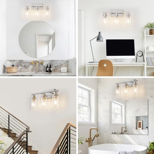 3 Light Bathroom Light Fixtures Brushed Nickel Vanity Light Over Mirror Modern Farmhouse Wall Lighting Sconces Wall Lamp for Bathroom