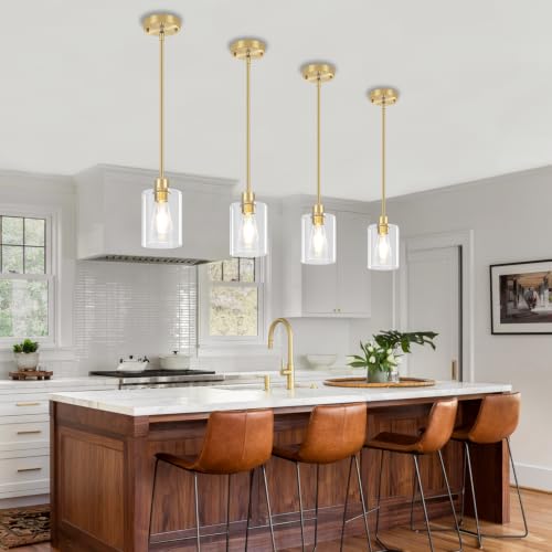 3 Pack Brushed Gold Pendant Lights Kitchen Island Glass Hanging Lighting
