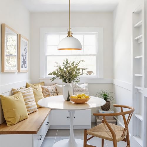 13 Inch White and Gold Metal Pendant Light Kitchen Island