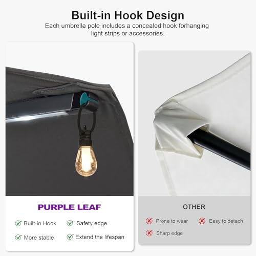 Patio Umbrella 14ft with Base and Solar Lights Outdoor