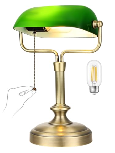 Traditional Banker's Desk Lamp with Glass Shade
