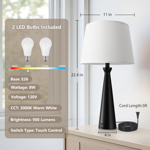 Modern Touch Lamps for Nightstand (2 Count)