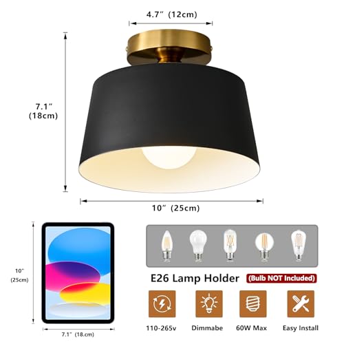 2 Pack Black and Gold Modern Semi Flush Mount Ceiling Light Fxiture 10 in (2 Count)
