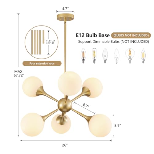 26" Glass Globe Chandelier 6