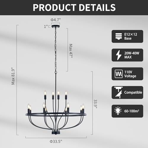 33.5" Black Chandelier