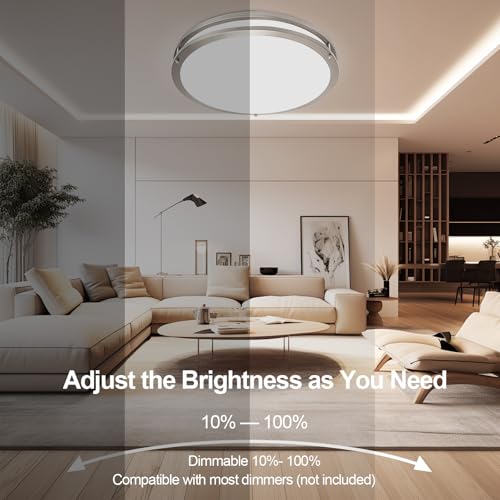16inch LED Flush Mount Ceiling Light Fixture Dimmable Brushed Nickel (2 Count)