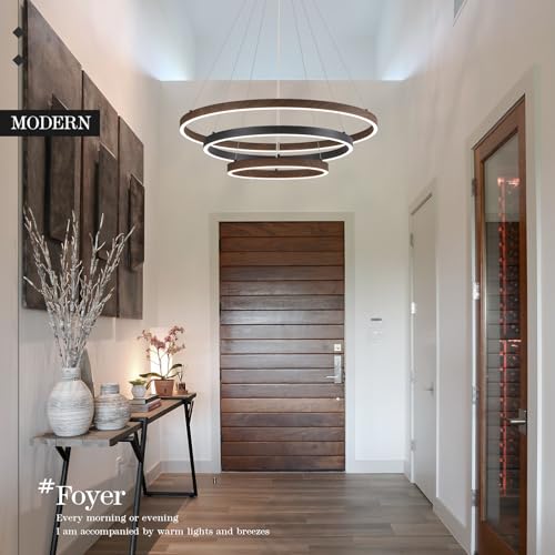 LED 3 Ring Chandelier Dining Room Modern Black Walnut Chandeliers Dimmable
