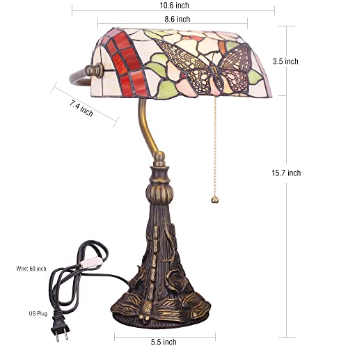 Tiffany Banker Lamp Small Stained Glass Table Lamp Butterfly Style