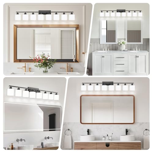 8 Light Black Bathroom Light Fixtures Over Mirror for Big Mirror