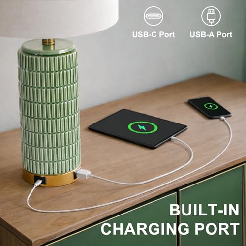 25'' Bedside Table Lamps Set of 2 for Living Room with USB A&C Ports (2 Count)
