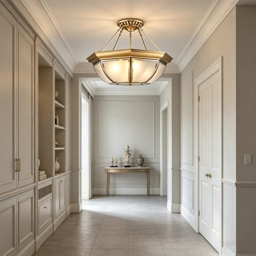24 Inch Semi Flush Mount Brass Chandelier
