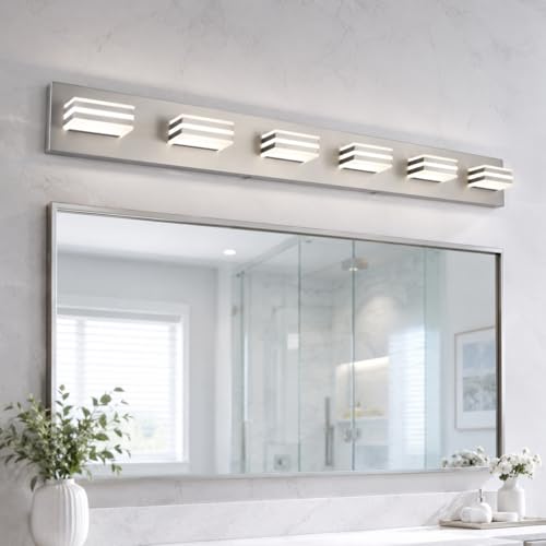 6 Light Brushed Nickel Vanity Light for Double Sink Bathroom