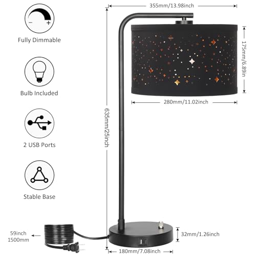 Bedside Table Lamp with USB C+A Ports