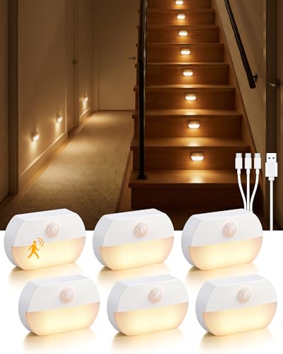 6 Pack Rechargeable Motion Sensor Stair Lights Indoor Magnetic Night Light (6 Count)