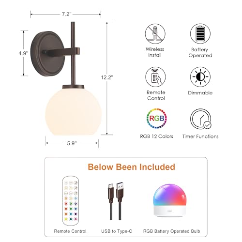 Oil Rubbed Bronze Wireless Rechargeable Wall Sconces Set of 2 (2 Count)