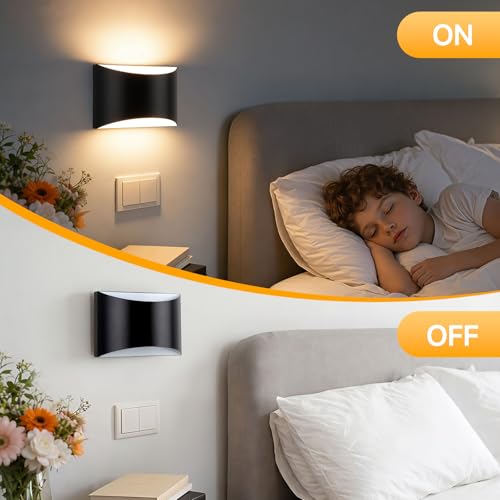 Modern LED Wall Sconce Set of 2 Large Black Indoor Wall Light 3CCT (2 Count)