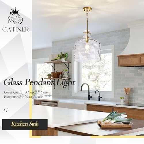 16" Farmhouse Hammered Glass Pendant Light