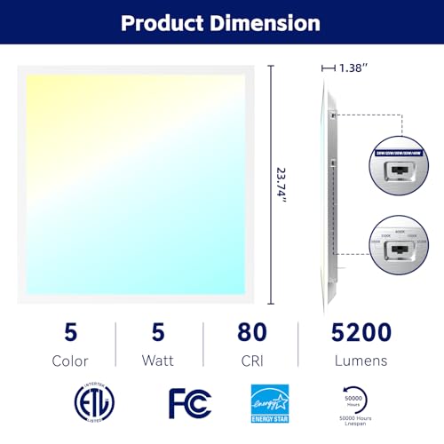 4Pack 2x2 LED Flat Panel Light 5CCT Selectable Drop Ceiling Fixture (4 Count)