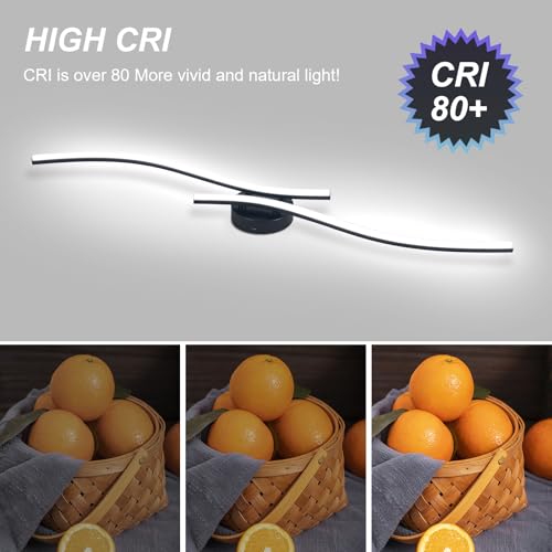 28W Linear Ceiling Light Black Modern LED Ceiling Light Fixture 6000K Aluminum 39.37Inch Long Ceiling Lamp for Hallway (2 Count)