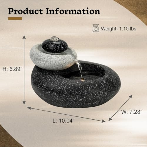 Tabletop Waterfall Fountain Rock Style Small 6.89" Relaxation Tabletop Fountain with Soothing Light for Office Home Decor