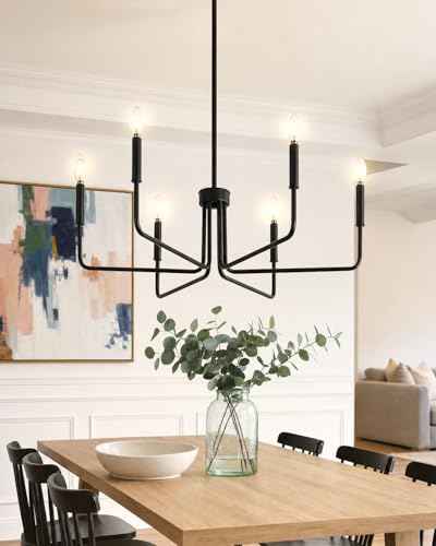 Black Chandelier for Dining Room, Modern 6-Light Farmhouse Chandeliers Lighting Fixture, Dimmable Industrial Pendant Lamps for Kitchen Island Living Room Bedroom Foyer Entryway