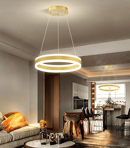 D15.7'' Modern Ring Chandelier for Dining Room LED Dimmable Pendant Lighting High Ceiling Chandelier for Living Room Foyer Bedroom Entryway 3000K