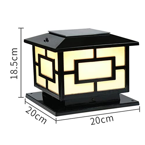 Outdoor Pillar Lamp Square LED Solar Post Lights Outdoor Column Headlight Waterproof Cap Pillar Lamp with Remote Control for Fence Yard Garden Exterior Lantern