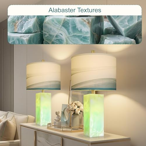 Alabaster Table Lamps Set of 2 with Night Light for Living Room (2 Count)