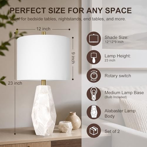 23" Alabaster Living Room Table Lamp Set of 2 with Night Light (2 Count)