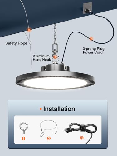 Super Bright 250W 35000LM Led High Bay Light 4 Pack for Garage Shop (4 Count)