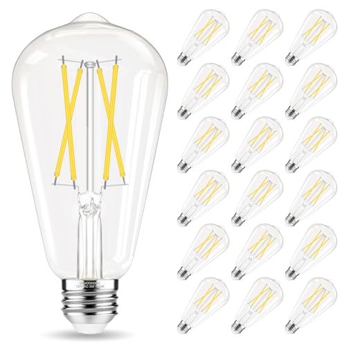 E26 Bulb, Non-Dimmable Edison Bulbs 60 watt LED, 4000K Daylight White, ST58 Vintage Light Bulbs, 90+ CRI, E26 Medium Base, Clear Glass, 18 Pack (18 Count)